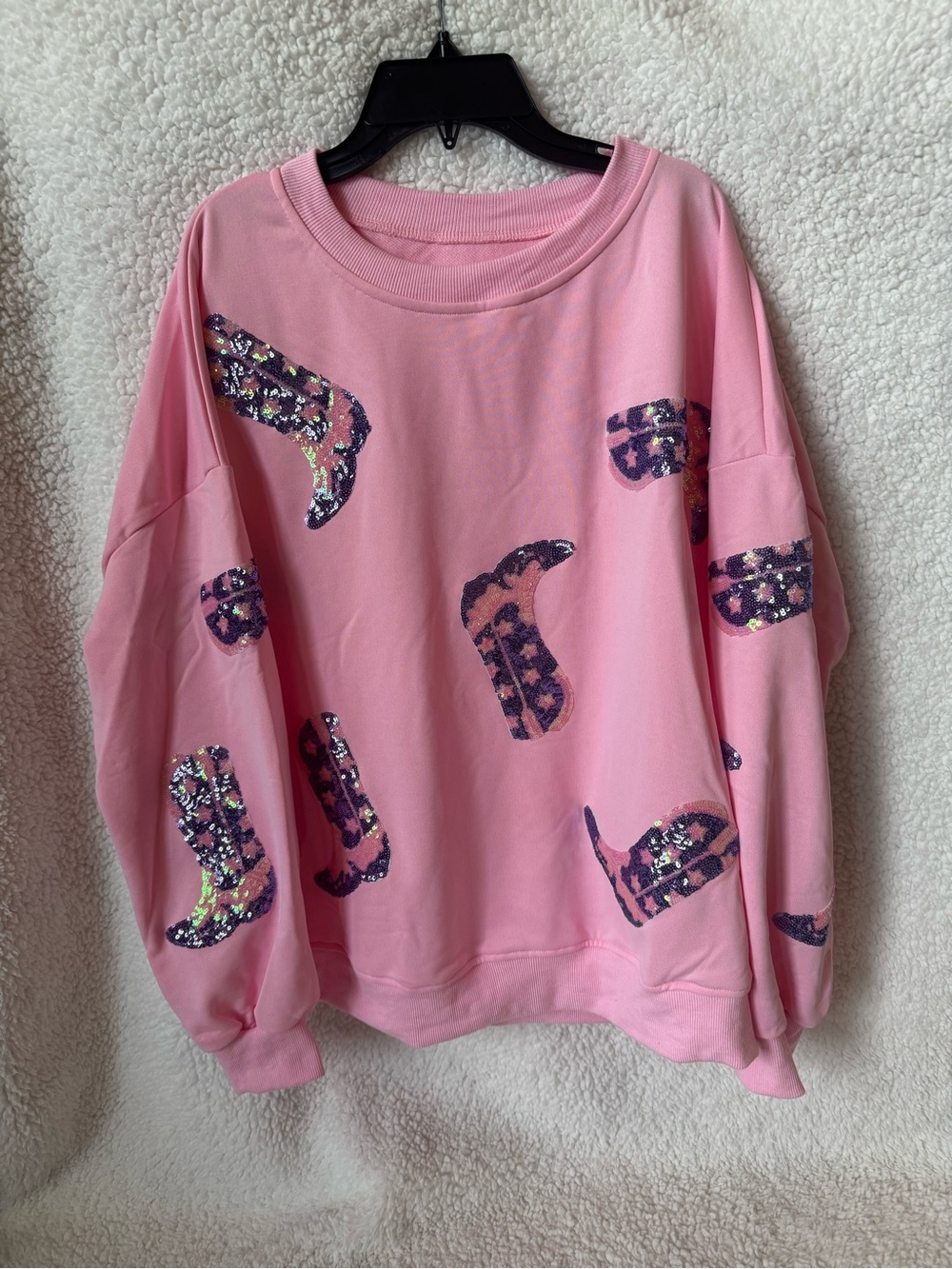 Women's Sequin sparkle Cowgirl Western Boot Pink/Purple Crewneck sweatshirt L
